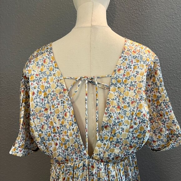 LULUS EXPRESS YOURSELF Butter Yellow Floral Print Satin Babydoll Mini Dress - M - Picture 6 of 12